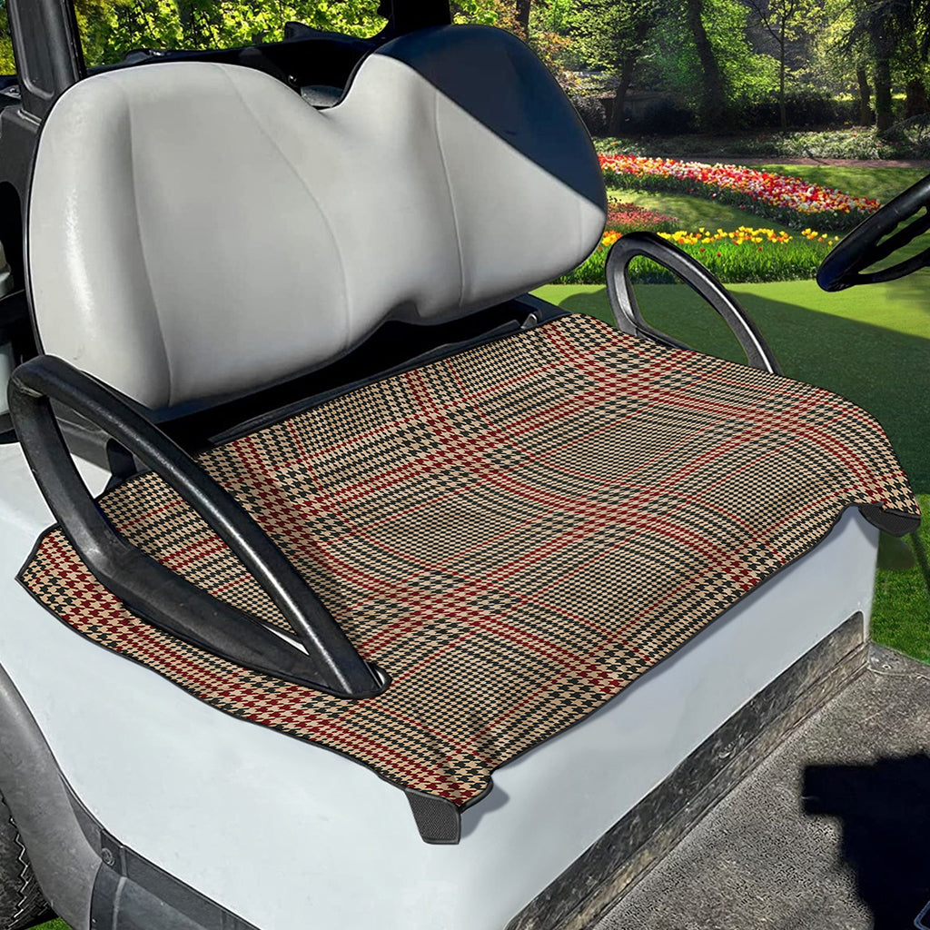 Brown Beige And Red Glen Plaid Print Golf Cart Seat Cover