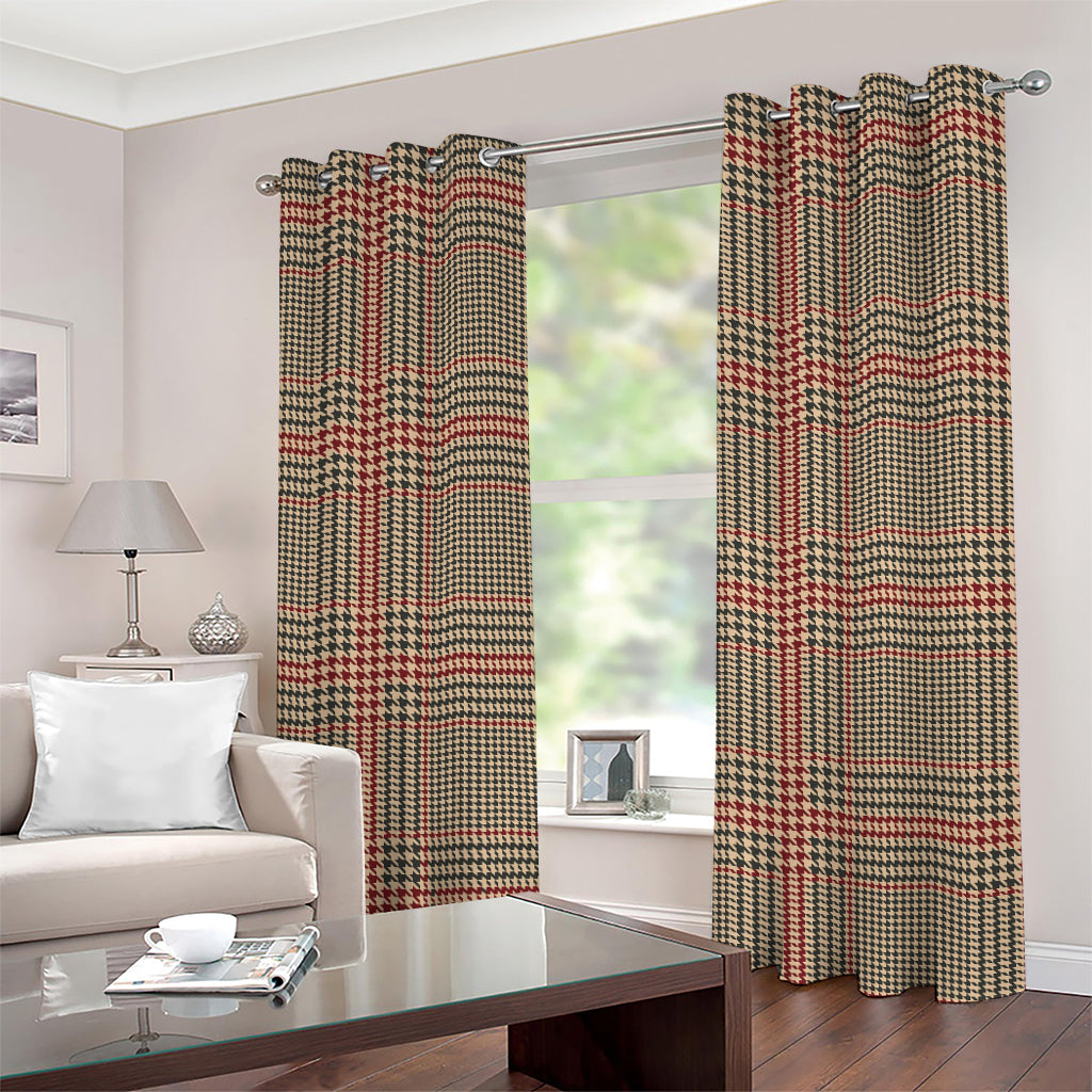 Brown Beige And Red Glen Plaid Print Grommet Curtains