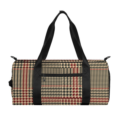 Brown Beige And Red Glen Plaid Print Gym Bag