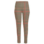Brown Beige And Red Glen Plaid Print High-Waisted Pocket Leggings