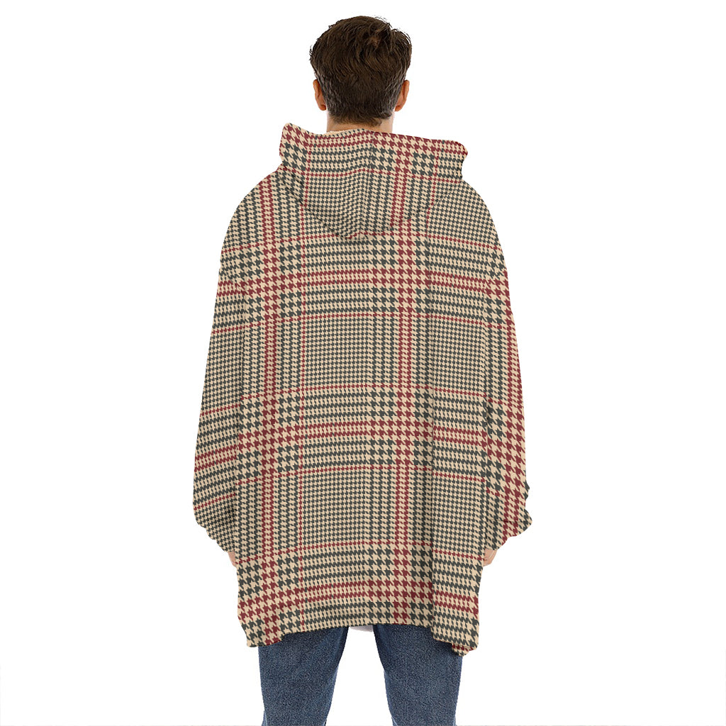 Brown Beige And Red Glen Plaid Print Hoodie Blanket