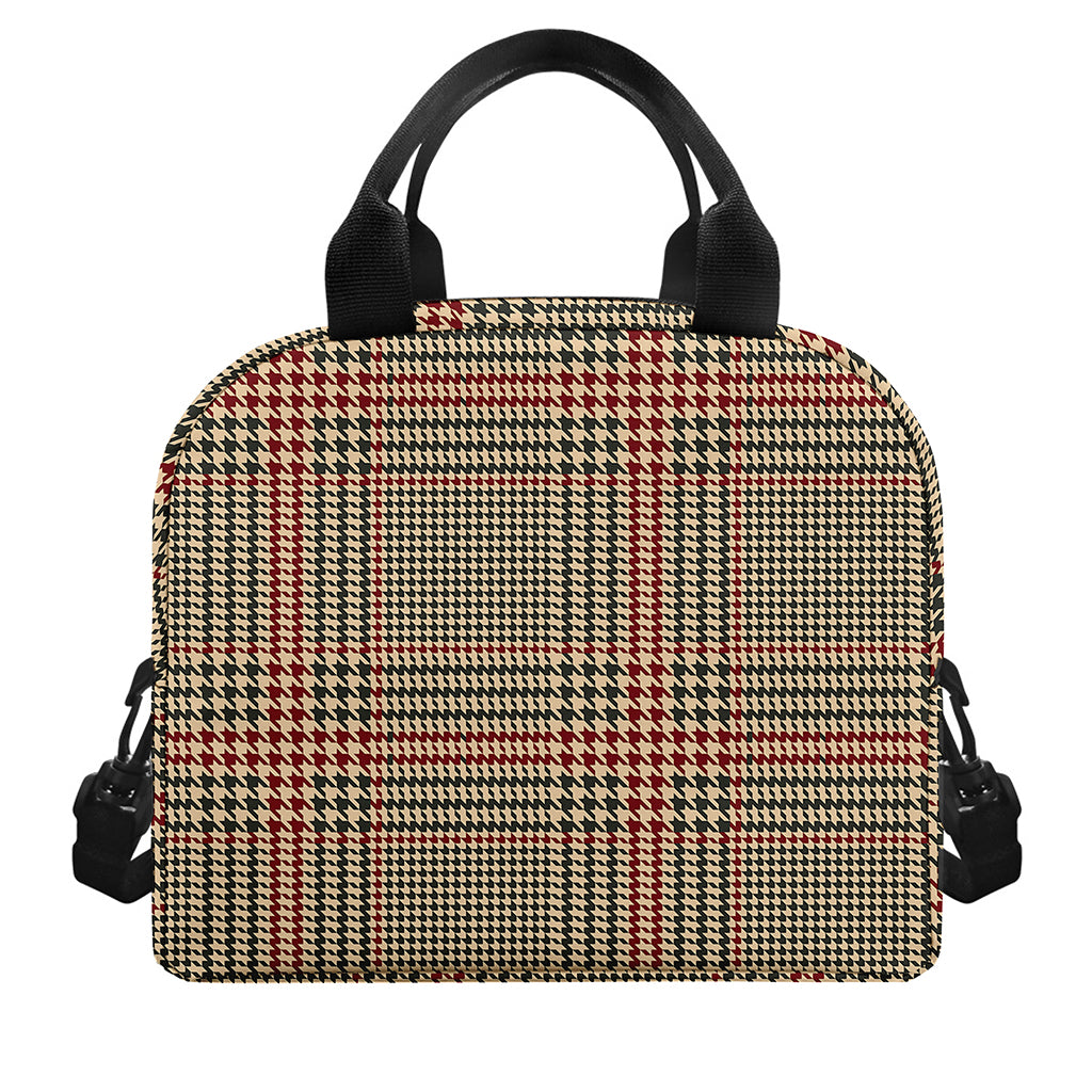 Brown Beige And Red Glen Plaid Print Insulated Lunch Bag