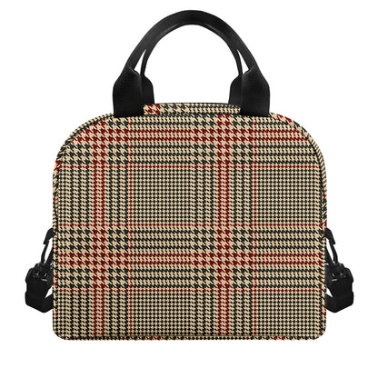 Brown Beige And Red Glen Plaid Print Insulated Lunch Bag
