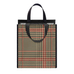 Brown Beige And Red Glen Plaid Print Insulated Lunch Tote