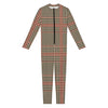 Brown Beige And Red Glen Plaid Print Jumpsuit