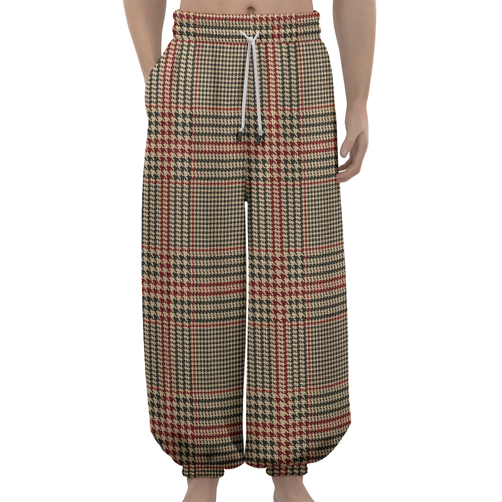 Brown Beige And Red Glen Plaid Print Lantern Pants
