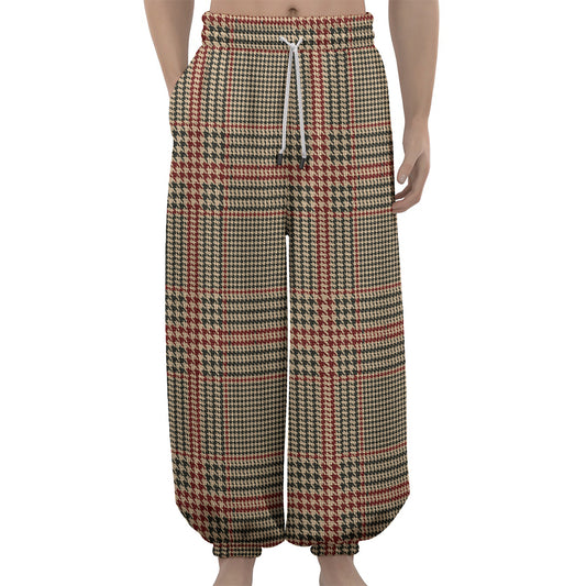Brown Beige And Red Glen Plaid Print Lantern Pants