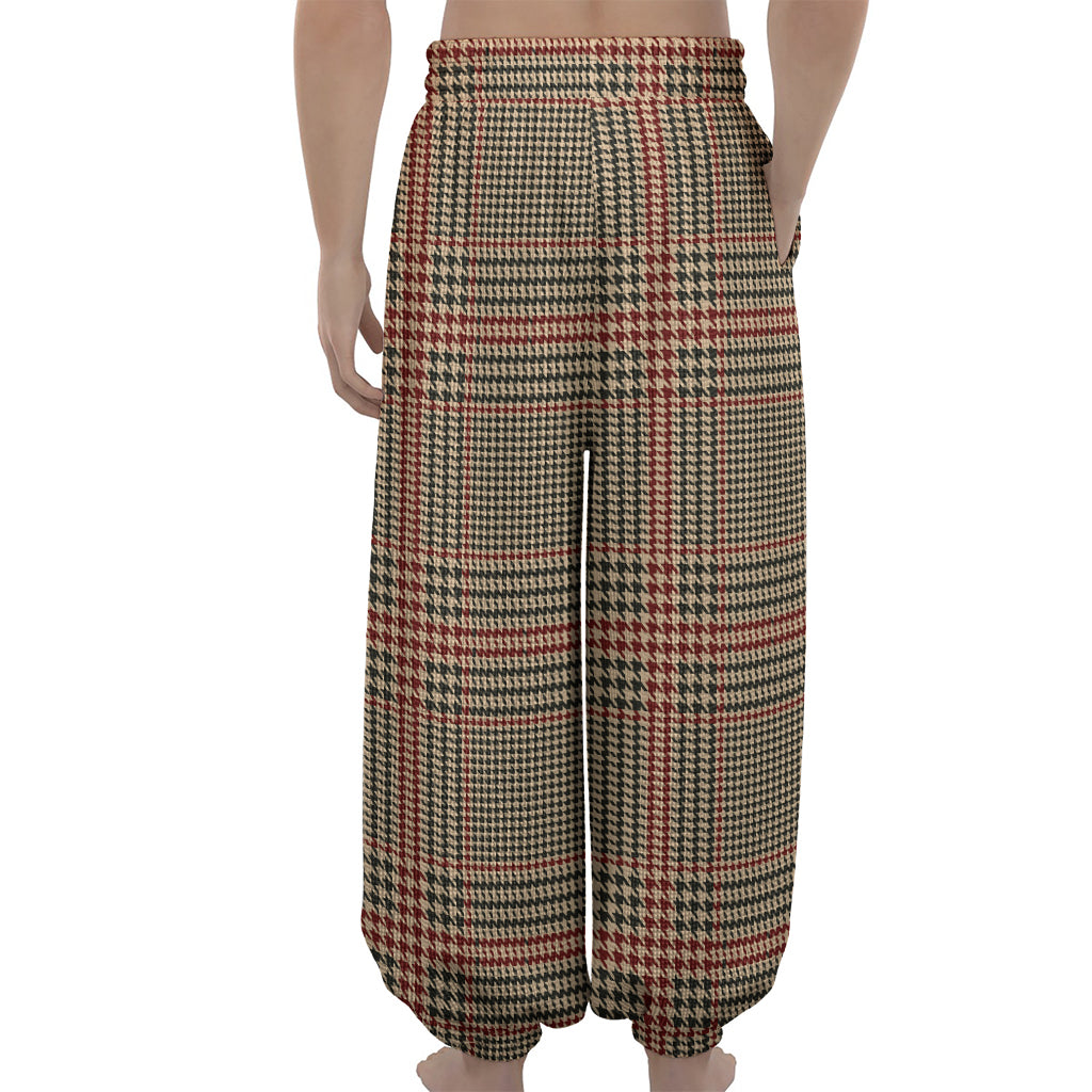 Brown Beige And Red Glen Plaid Print Lantern Pants