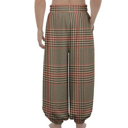 Brown Beige And Red Glen Plaid Print Lantern Pants