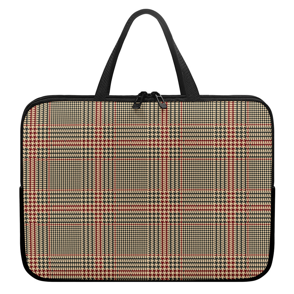 Brown Beige And Red Glen Plaid Print Laptop Sleeve With Handle