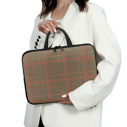 Brown Beige And Red Glen Plaid Print Laptop Sleeve With Handle