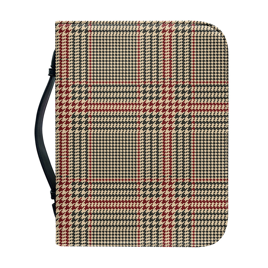 Brown Beige And Red Glen Plaid Print Leather Bible Cover