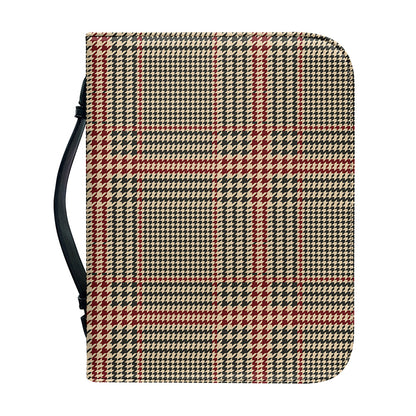 Brown Beige And Red Glen Plaid Print Leather Bible Cover
