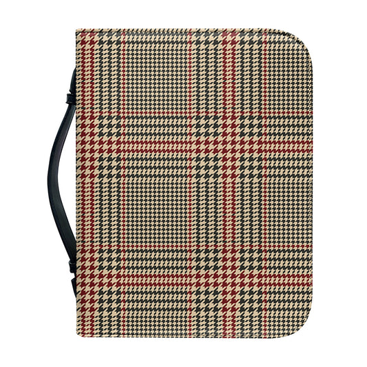 Brown Beige And Red Glen Plaid Print Leather Bible Cover