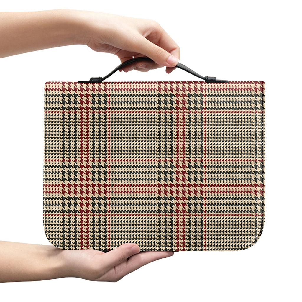 Brown Beige And Red Glen Plaid Print Leather Bible Cover