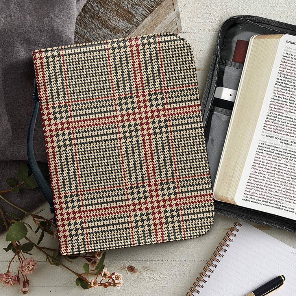 Brown Beige And Red Glen Plaid Print Leather Bible Cover