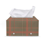 Brown Beige And Red Glen Plaid Print Leather Tissue Box Cover