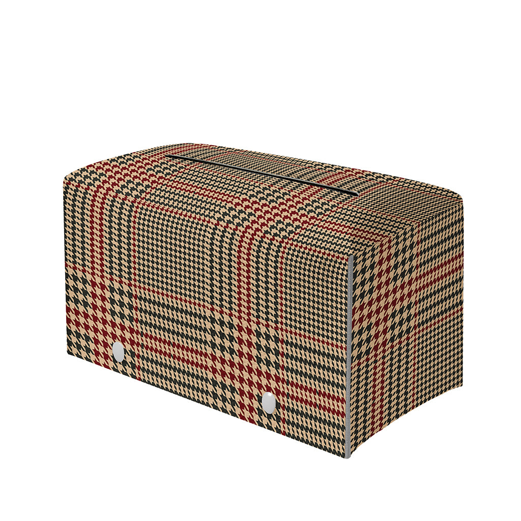 Brown Beige And Red Glen Plaid Print Leather Tissue Box Cover