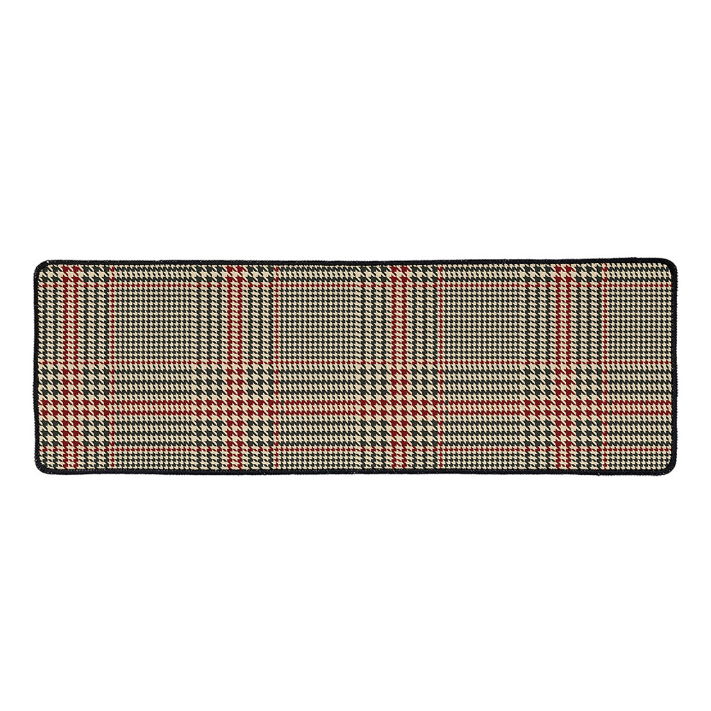 Brown Beige And Red Glen Plaid Print Long Kitchen Mat