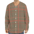 Brown Beige And Red Glen Plaid Print Long Sleeve Baseball Jersey