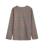 Brown Beige And Red Glen Plaid Print Long Sleeve Short Coat