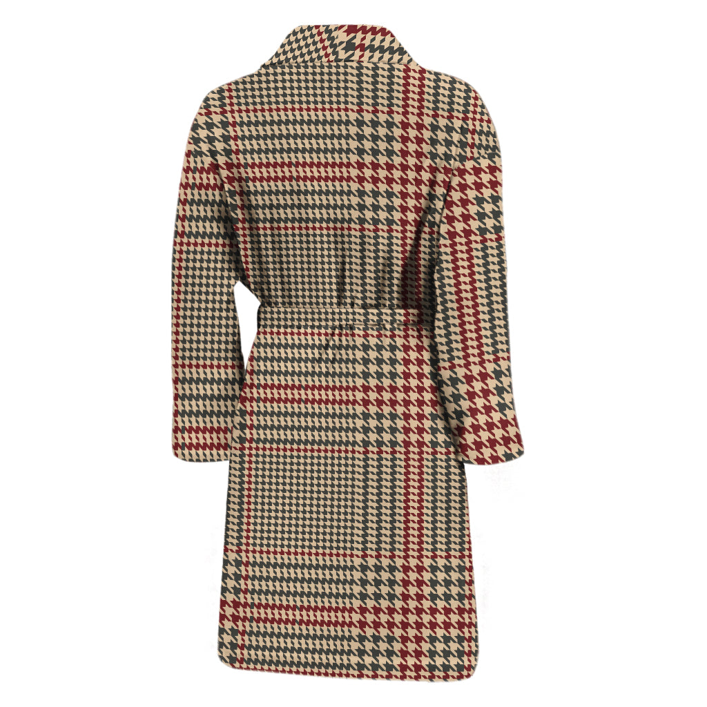 Brown Beige And Red Glen Plaid Print Men's Bathrobe