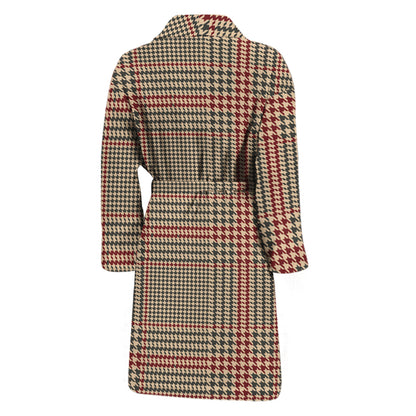 Brown Beige And Red Glen Plaid Print Men's Bathrobe