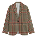 Brown Beige And Red Glen Plaid Print Men's Blazer