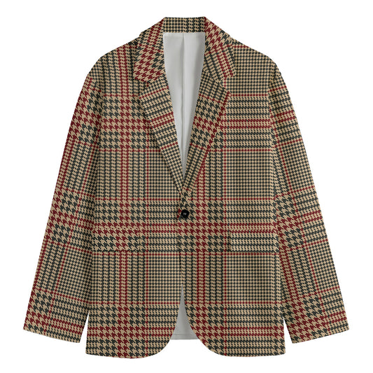 Brown Beige And Red Glen Plaid Print Men's Blazer