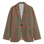Brown Beige And Red Glen Plaid Print Men's Blazer