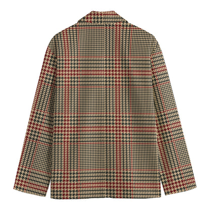 Brown Beige And Red Glen Plaid Print Men's Blazer