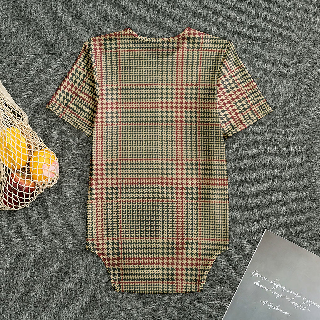 Brown Beige And Red Glen Plaid Print Men's Bodysuit