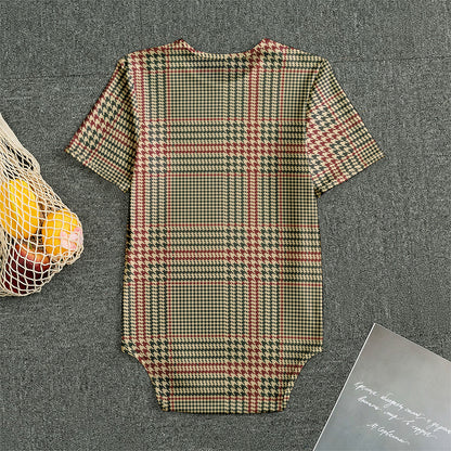 Brown Beige And Red Glen Plaid Print Men's Bodysuit