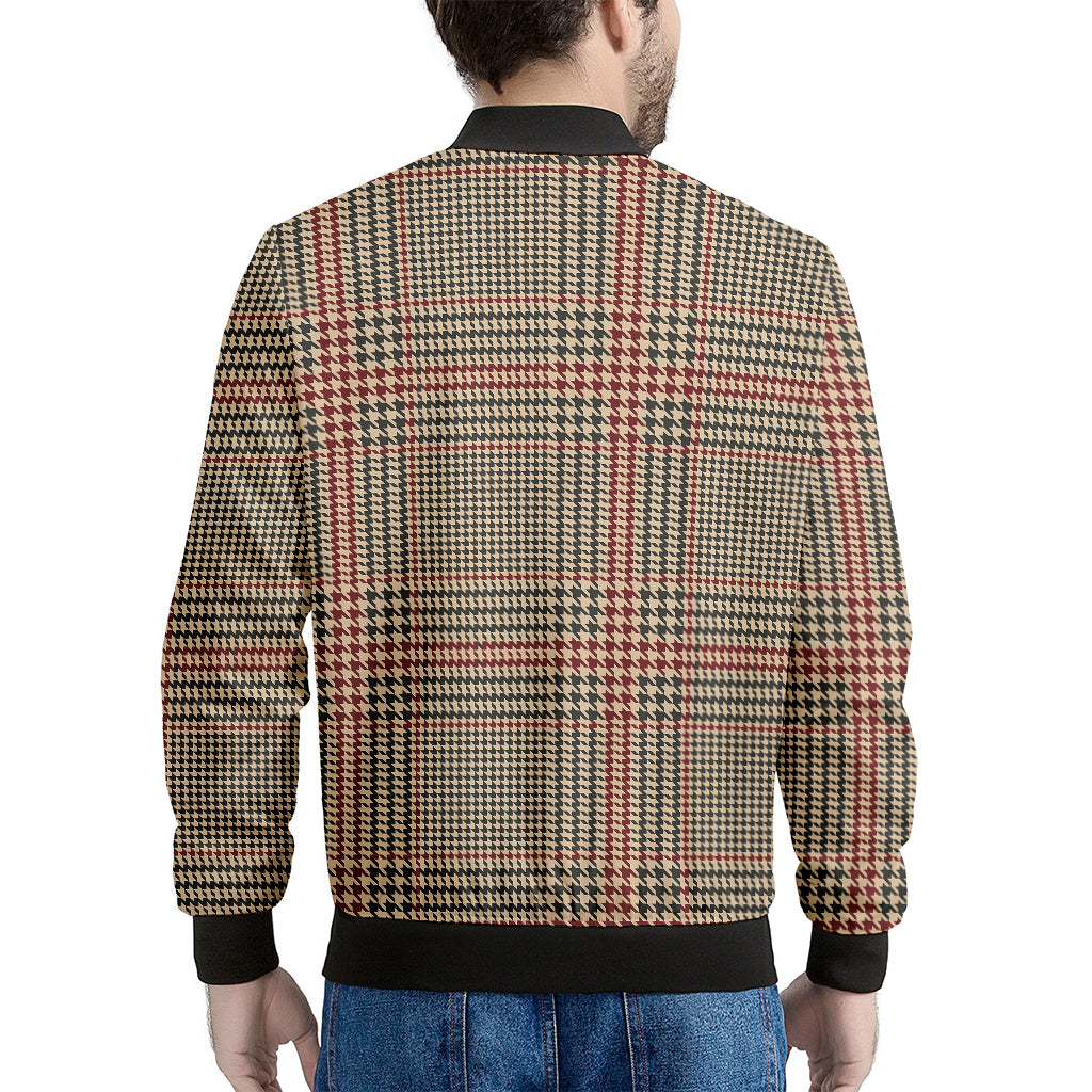 Brown Beige And Red Glen Plaid Print Men's Bomber Jacket