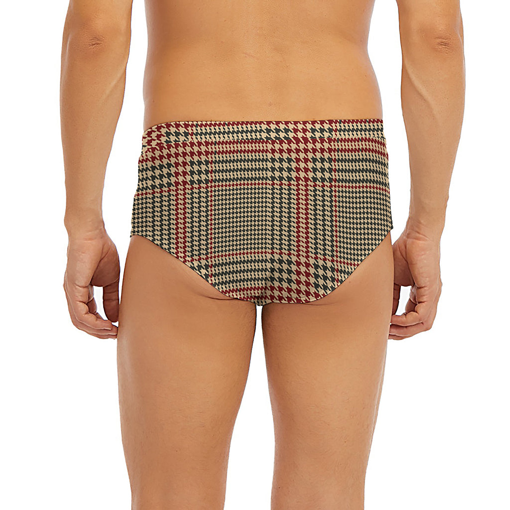 Brown Beige And Red Glen Plaid Print Men's Briefs