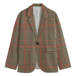 Brown Beige And Red Glen Plaid Print Men's Cotton Blazer