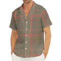 Brown Beige And Red Glen Plaid Print Men's Deep V-Neck Shirt