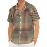 Brown Beige And Red Glen Plaid Print Men's Deep V-Neck Shirt