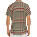 Brown Beige And Red Glen Plaid Print Men's Deep V-Neck Shirt