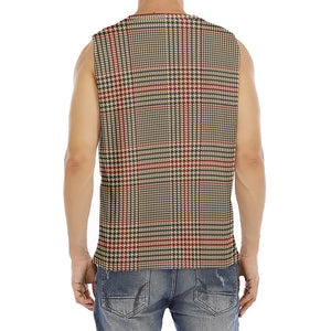 Brown Beige And Red Glen Plaid Print Men's Fitness Tank Top