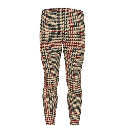 Brown Beige And Red Glen Plaid Print Men's leggings