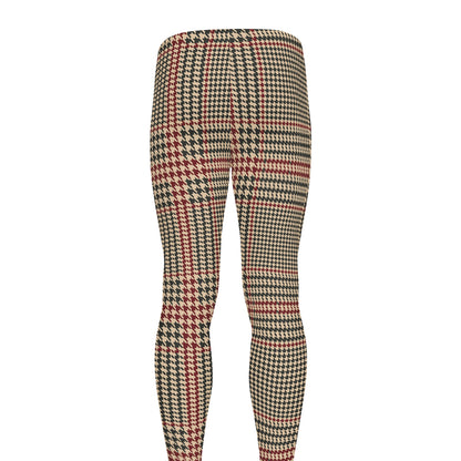 Brown Beige And Red Glen Plaid Print Men's leggings