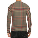 Brown Beige And Red Glen Plaid Print Men's Long Sleeve Rash Guard