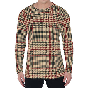 Brown Beige And Red Glen Plaid Print Men's Long Sleeve T-Shirt