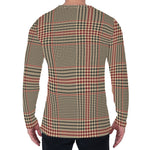 Brown Beige And Red Glen Plaid Print Men's Long Sleeve T-Shirt