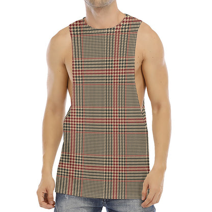 Brown Beige And Red Glen Plaid Print Men's Muscle Tank Top