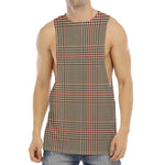 Brown Beige And Red Glen Plaid Print Men's Muscle Tank Top