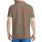 Brown Beige And Red Glen Plaid Print Men's Polo Shirt