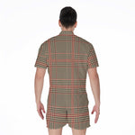Brown Beige And Red Glen Plaid Print Men's Rompers