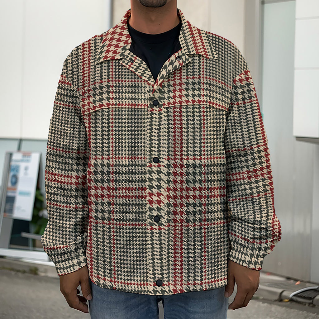 Brown Beige And Red Glen Plaid Print Men's Shirt Jacket